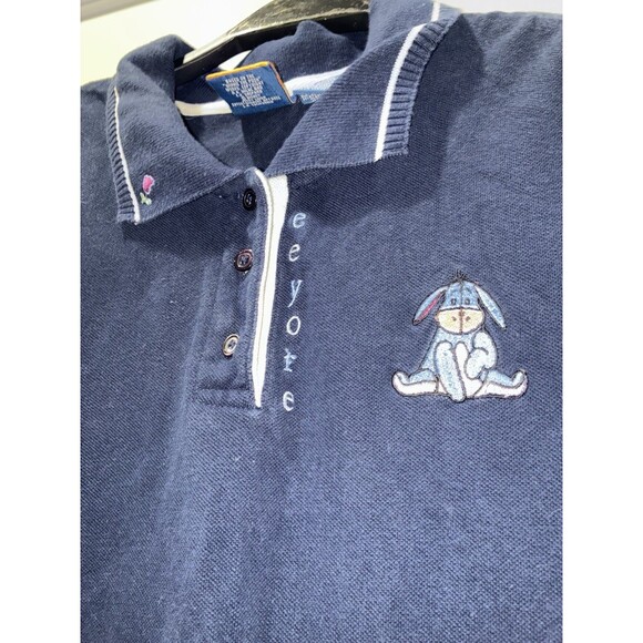 Vintage Disney Pooh Eeyore Sleeveless Polo Shirt Vest 26/28W Plus Size Navy 90s - Picture 1 of 5
